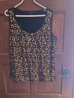 3 For $40 Jessica Black Sequin Tank with Gold Sparkle